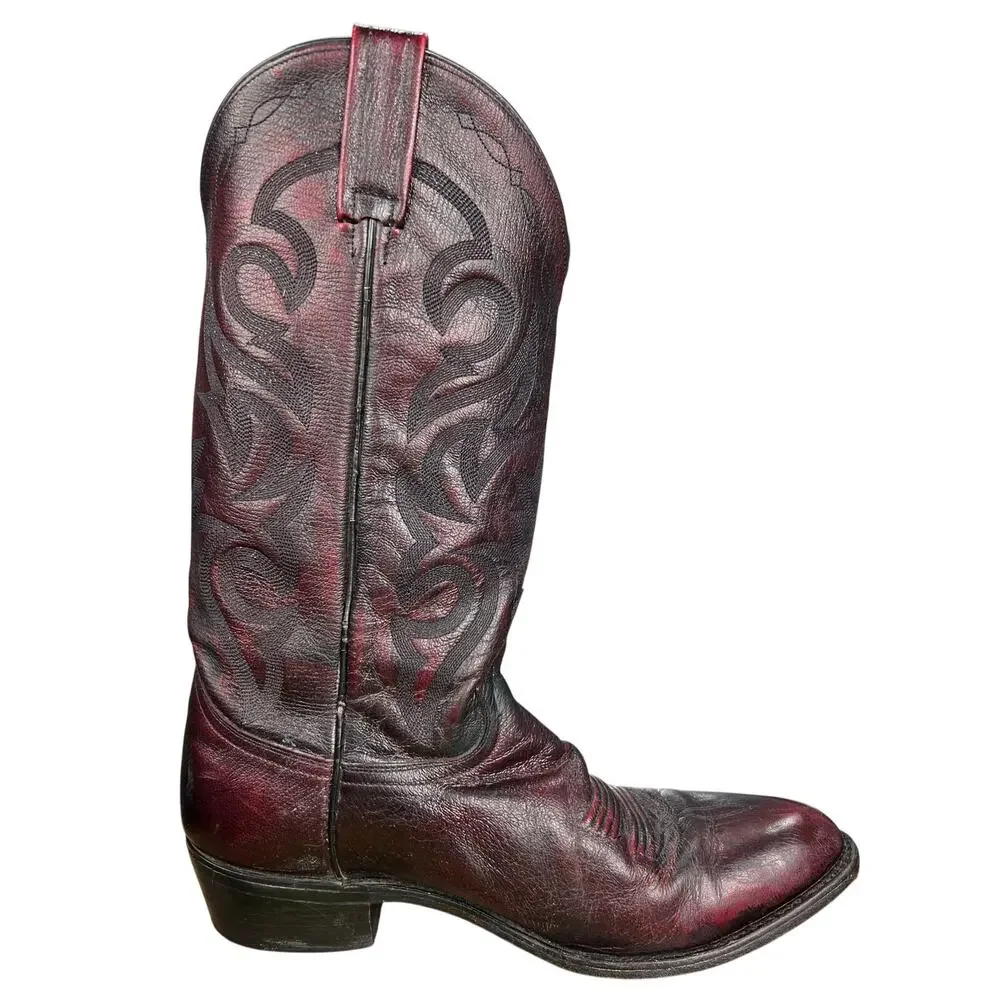 Vintage Dan Post Men’s Blackcherry Leather Western Cowboy Boots Size 10 D